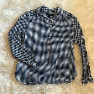 J Crew Gathered Navy Gingham Popover Shirt sz 2